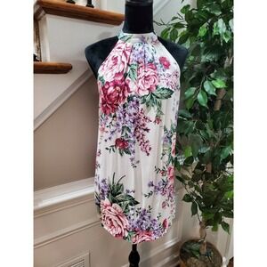 Forever 21 Women White Floral Rayon Halter Neck Sleeveless Knee Length Dress M